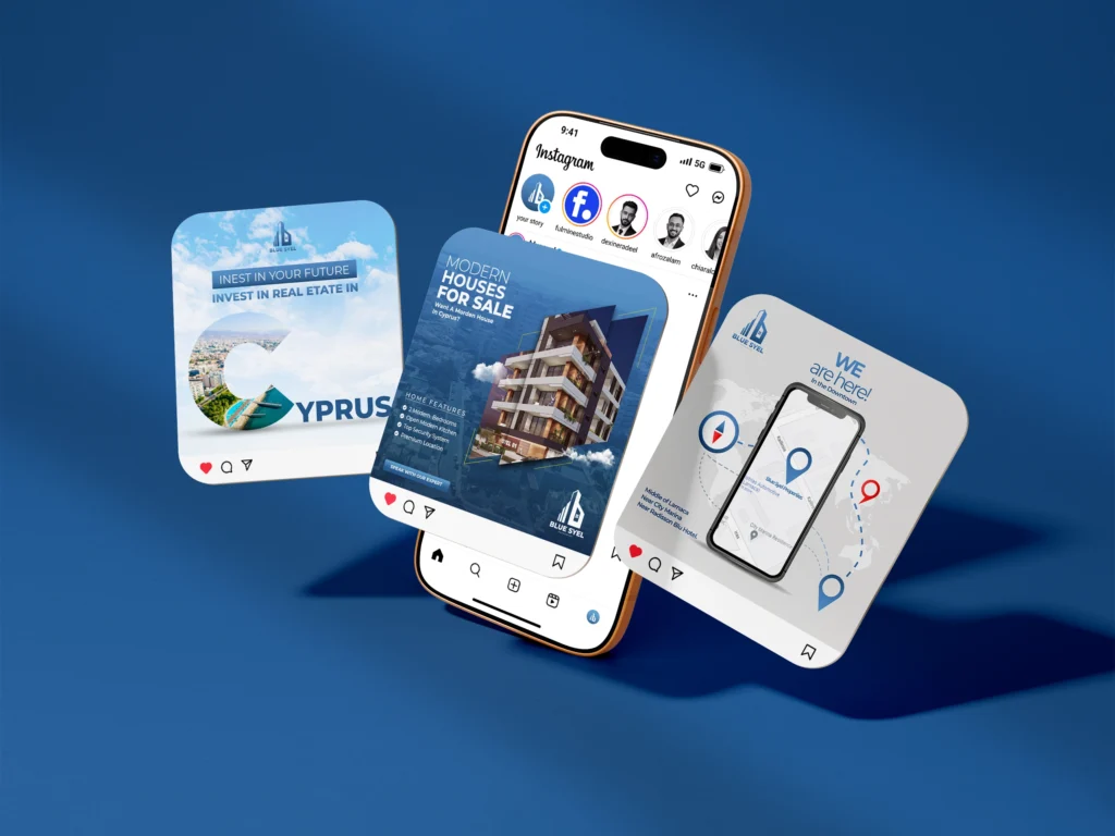 Brand identity e mockup Blue Syel Properties