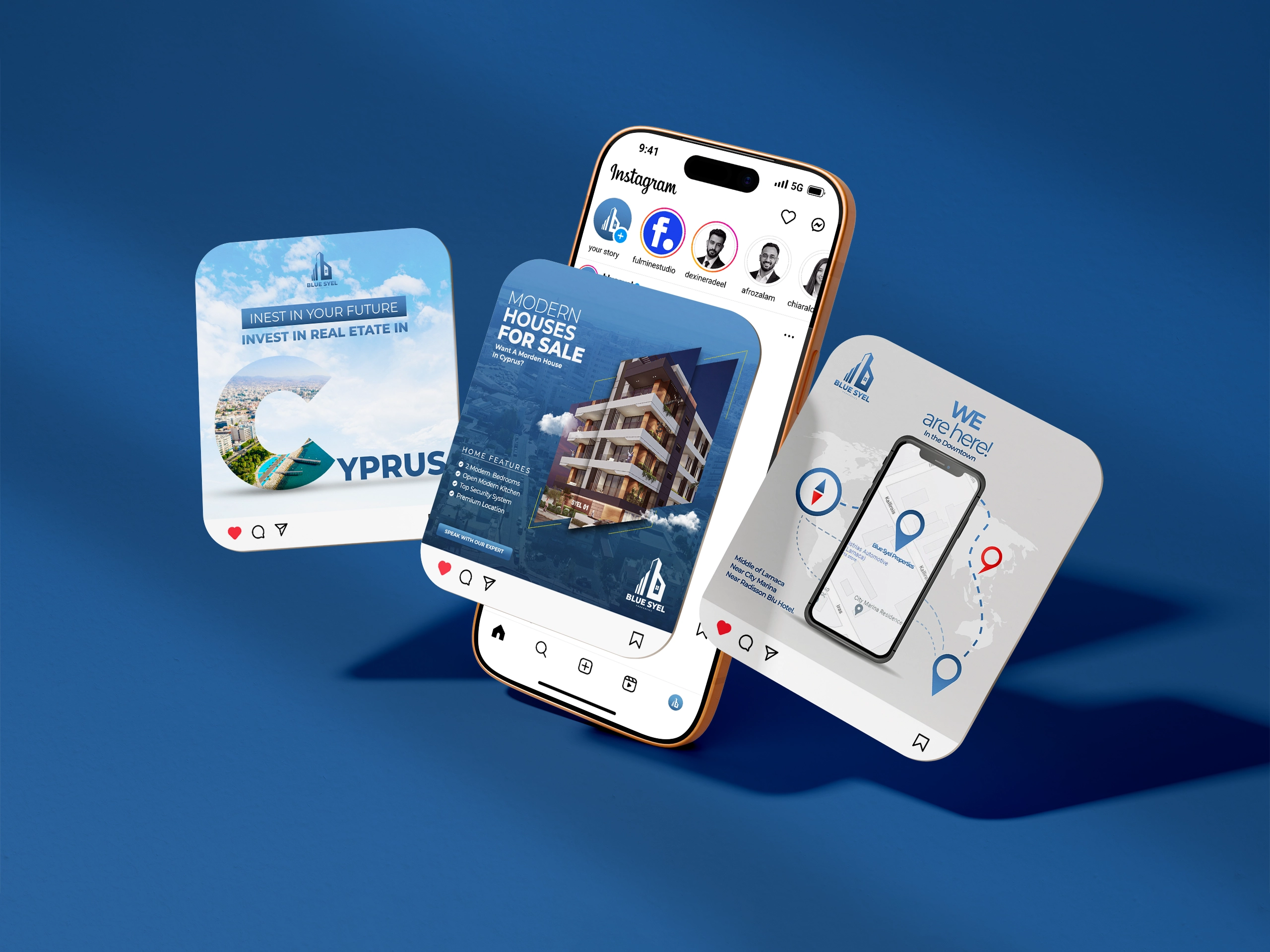 Brand identity e mockup Blue Syel Properties